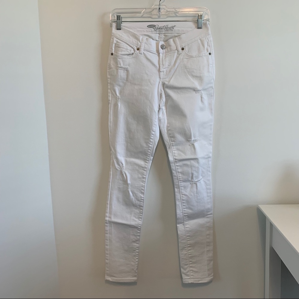 Old Navy Distressed White Skinny Sweetheart Jeans, Size 0